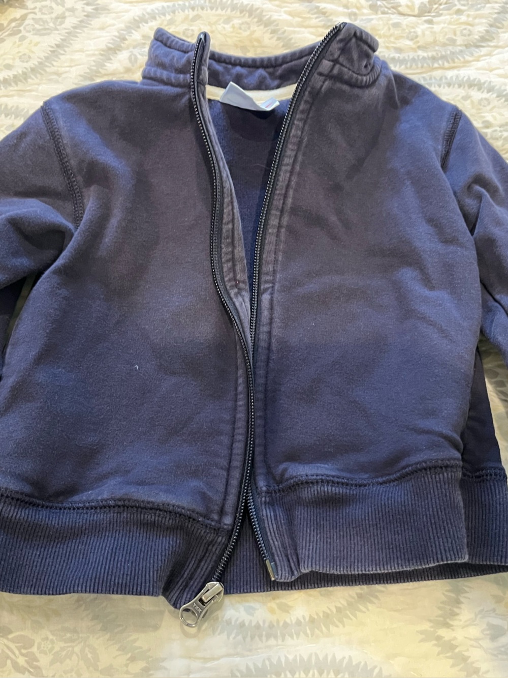 Hanna Andersson Navy Zip-Up toddler sweatshirt. Size 90 or 3T. Gently worn.